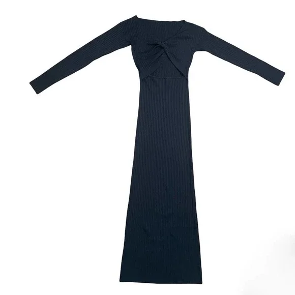 SIR The Label Black Kelvin Off The Shoulder Twisted Cut Out Ribbed Midi 1/S - Picture 5 of 9